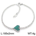 Stainless steel bracelet with silver finish and a vibrant green heart pendant charm - Heart Bracelet (KB185544-HR)