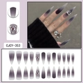 Gothic long stiletto press-on nails with purple gradient and silver heart rhinestones - Purple/White Gradient Heart Rhinestone Style (CJCY-353)