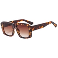 Retro tortoise square frame sunglasses with amber gradient lenses and gold metal details - Leopard Frame Gradient Tea Lens