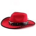 Red wool felt western cowboy hat with black leather band and silver bull head emblem - M(56-58cm) / Red With Black Trim