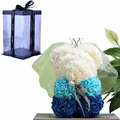 Three-tier blue and white gradient PE rose bear with silver crown, veil and gift box - Wedding Bear+Box+Light / Sky Blue Gradient