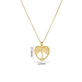 Gold heart tree of life necklace with crystals on O-chain, dimensions 21.8mm x 22mm - Heart Tree of Life-Gold-White Zirconia-21.8x22mm