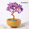 Miniature amethyst crystal money tree with copper wire on a yellow ceramic base - Amethyst (Yellow Ceramic Cup)
