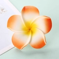 Macro shot of realistic Plumeria EVA foam flower with yellow orange gradient petals - 7cm with Clip approx 2.6g / Orange