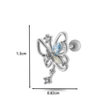 Silver bow cartilage stud with blue and clear zircon crystals for ear piercings - 10# Silver (Butterfly Key Style)