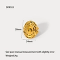 Macro detail of 18K gold plated stainless steel ring showing 28mm x 24mm shell texture size - Textured Oval (DFR183)