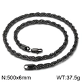 Black titanium steel twist rope chain necklace 500x6mm size for men and women - Black 500x6mm