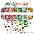 Christmas nail art sequins set 12G-967 with snowflakes and stars in a 12-grid box - 12 Grids / Mixed Red Green Gold Silver Style (12G-967)