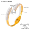 Gold plated multi-layer hollow titanium steel bracelet with a large pearl and Czech diamonds - Pearl Open Design (Z019) / Gold