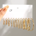 5614701-Gold 6 Pairs-Basic Hoops Multi-texture