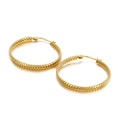 Pendientes de aro grandes dorados de acero de titanio con diseño de espiga tejida - 35mm / Anillo Grande Dorado