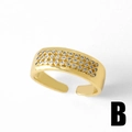 Adjustable gold plated hollow heart ring for women featuring three rows of zircon stones - Triple Row Micro-Pave Style (B)