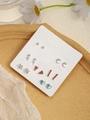 Detail of 7-pair silver alloy earring set with hearts and flowers on a weekly card - Mixed Color Flower Geometric Pattern (FX885--7)