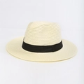 Classic beige straw fedora sun hat for men and women with black grosgrain ribbon band - Adult One Size 56-58cm / Cream