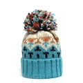 Bonnet en maille de style nordique avec pompon coloré et motif jacquard d'hiver épais - Réglable / Bleu