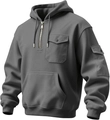Detalle de sudadera gris para hombre con cremallera media y bolsillo táctico frontal - Gris oscuro