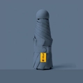 Compact dark blue 5-fold capsule umbrella with yellow UPF50+ label for sun protection - 8-Rib Enlarged Vinyl Thickened / Haze Blue