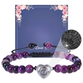 Bracelet en pierre violette avec projection Je t'aime en 100 langues et carte cadeau - Bracelet en Agate Rubanée Violette-À ma nièce