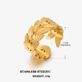 Adjustable 18K gold plated stainless steel leaf ring with detailed embossed leaf patterns - Wheat Ear Texture (ZN154) / Steel