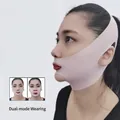 Sangle de levage du visage en V rose hautement élastique pour raffermir les contours - Tissu Nylon Haute Élasticité / Masque facial en V / Rose clair Couleur unie