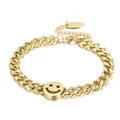Bracciale a catena cubana in acciaio inossidabile dorato con ciondolo a faccina sorridente - Oro (KB147670-KLX)
