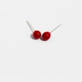 Minimalist red round enamel stud earrings with polished finish and silver posts - Red