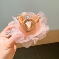 Pink lace princess crown hair clip with pearls and heart crystal for girls - Princess Pink
