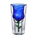 Eleganter Weinglas-Kelch mit blauer Rose im Inneren und grünem Stiel aus Glas-Design - 200ml / Rosenweinglas - Sechseck Blau