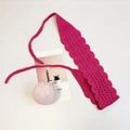 Handmade rose pink crochet headband with scalloped edges and adjustable ties for women - Rose Red Solid