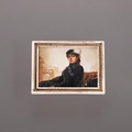 Close-up of vintage resin magnet featuring a 3D oil painting portrait in gold frame - Frame - Unknown Woman