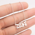 Silver 2014 year number necklace in gothic font with a fine link chain for women - 2014 / Steel
