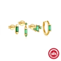 S925 Sterling Silber 4er-Set Ohrringe mit smaragdgrünen Zirkonia-Steinen und Vergoldung - Gold-Set 1-Grüner Zirkon