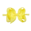 Elastic baby headband with a vibrant yellow ribbed bow made from ultra-soft nylon fabric - Yellow