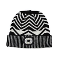Knitted beanie with LED light featuring a black and white zigzag pattern for outdoor use - 6-LED Style / Striped Black White