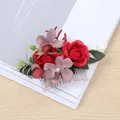 Floral hair comb featuring red roses, lavender blossoms and green leaves for bridal hair - FS08-2 Red