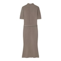 Detail of a brown slim-fit dress with high neck, short sleeves and hidden back zipper - XS / Camel