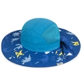 Cappello da sole blu per bambini con dinosauri, coprinuca e pannelli in rete traspirante - 1-6 Anni Regolabile / Blu lago con tesa blu reale