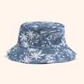 Reversible bucket hat with blue tropical palm tree print and embroidery for women - M (56-58cm) / Blue/White (Coconut Tree Print)