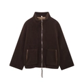 Dunkelbraune Teddy-Fleecejacke für Damen mit Stehkragen und Reißverschluss - XS / Dunkelbraun