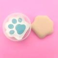 Schattige kattenpoot make-up spons set in beige en blauw met transparant doosje - Groene Kattenpoot PP Doos