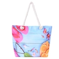 Detail of tropical beach canvas tote with rope handles and colorful summer print - Style 7