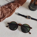 Retro round leopard print sunglasses with green lenses and matching leather watch - Leopard 8