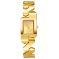 Elegant gold-tone rectangular geometric watch for women with stylish chain link bracelet - Gold Women Style Rectangle Dial