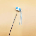 Blue and white plush ball cat teaser wand with bell and glitter handle toy - Blue Fairy Pompom Tassel
