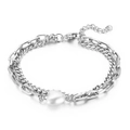 Bracciale a doppio strato in acciaio inossidabile argento con cuore e perle bianche - Argento