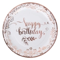 Roségoldene Happy Birthday Pappteller mit Blumenmustern für Mädchen Geburtstagsdeko - 9-Zoll Teller (8 Stk/Packung)