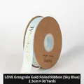 2.5cm sky blue grosgrain ribbon with gold-stamped Love Is Eternal lettering for flowers - 2.5cm Wide x 30 Yards Long / Sky Blue