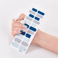 French style self-adhesive nail stickers in dark blue, silver glitter, and light blue - Dark Blue Silver Glitter Light Blue French Style (UNE-16)