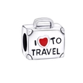 S925 sterling silver suitcase travel bead with red enamel I love to travel heart detail - Suitcase (No. 5 YD0002)