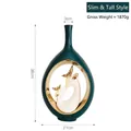 Modern tall slim ceramic deer vase in matte dark green with golden antlers, 38cm height - Lifetime Companionship Deer Vase Slim Tall Style-Green Gold